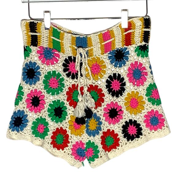 Farm Rio Multi Circles Crochet Shorts Size M Cream Cotton Floral Vibrant Boho - Picture 2 of 12